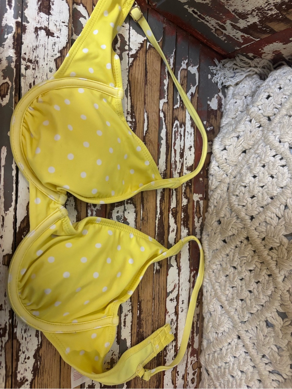 No Boundaries Yellow Polka Dot Bikini Top